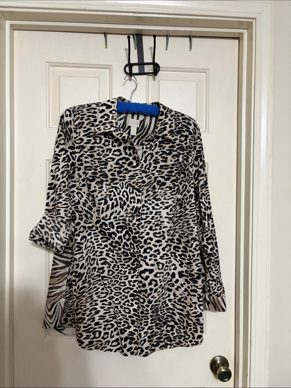 Chico's Leopard Print Button-Down Top - Black & Cream